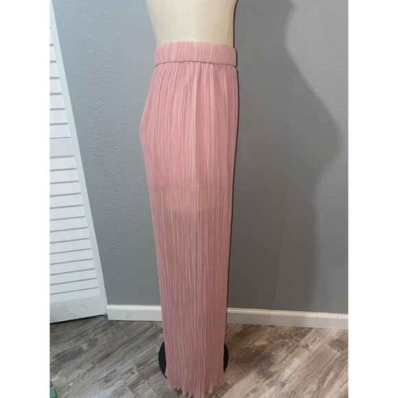 ZARA Women's Micro Pleated Wide Leg Chiffon Pull-On Pants size M NWOT Mauve Pink - Picture 6 of 10